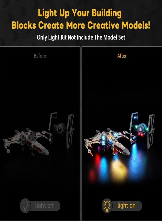 Kyglaring طقم إضاءة LED من Kyglaring لمجموعة بناء Lego TIE Fighter و X-Wing Mash-up 75393، ملحقات إضاءة لعرض TIE Fighter و X-Wing Mashup، (الإضاءة فقط، النموذج غير متضمن)، الإصدار الكلاسيكي - Image 3
